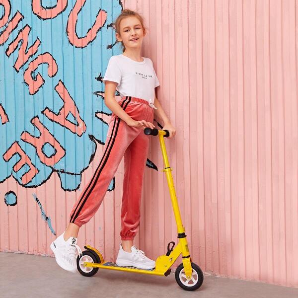 

Girls Striped Side Velvet Pants, Pink