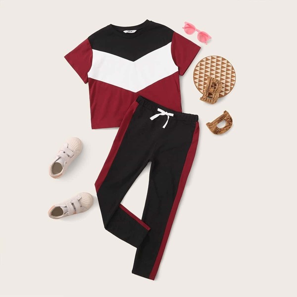 

Girls Colorblock Chevron Top & Pants Set, Multicolor