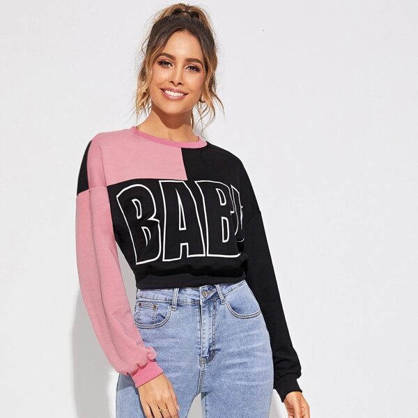 

Colorblock Drop Shoulder Letter Graphic Pullover, Multicolor