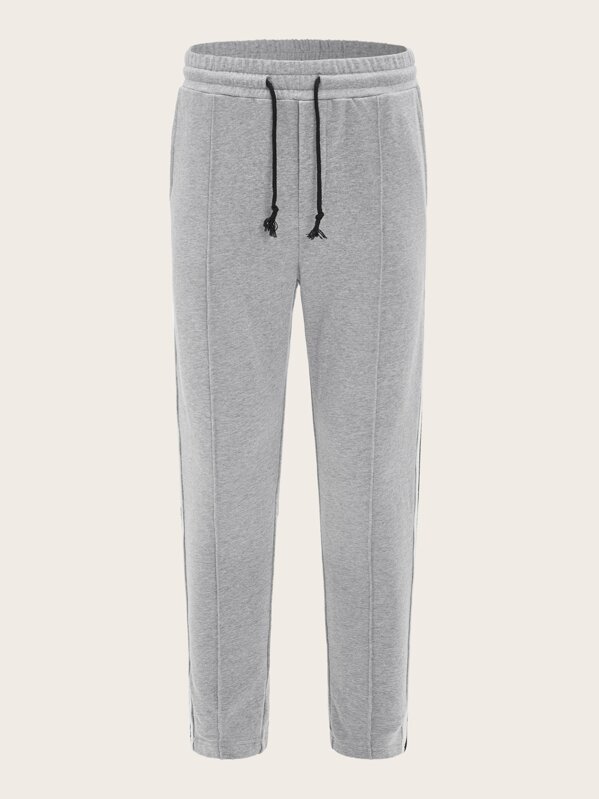 

Men Drawstring Waist Contrast Striped Tape Side Sweatpants, Grey