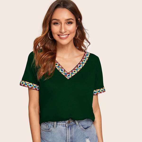 

Embroidered Tape Trim Tee