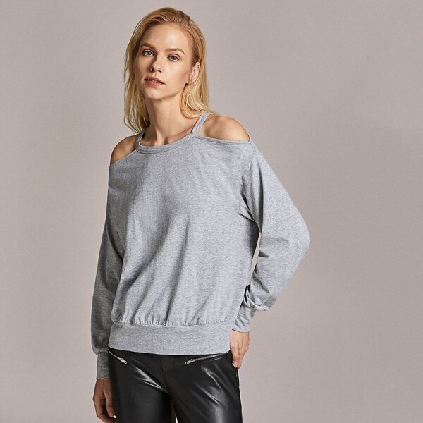 

Premium Heather Grey Cold Shoulder Sweatshirt