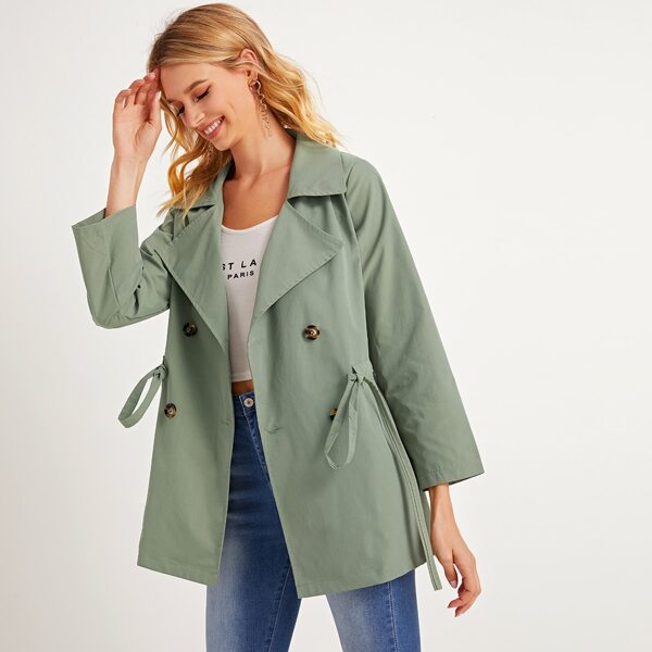 

Waterfall Collar Double Button Belted Coat, Green