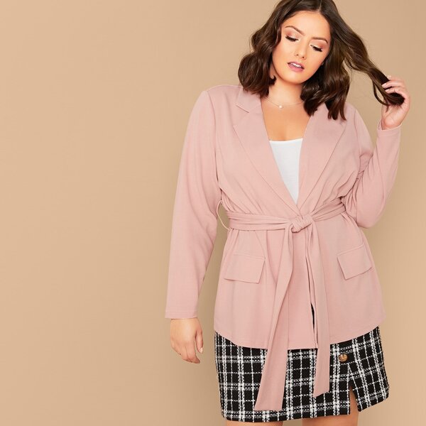 

Plus Notch Collar Belted Blazer