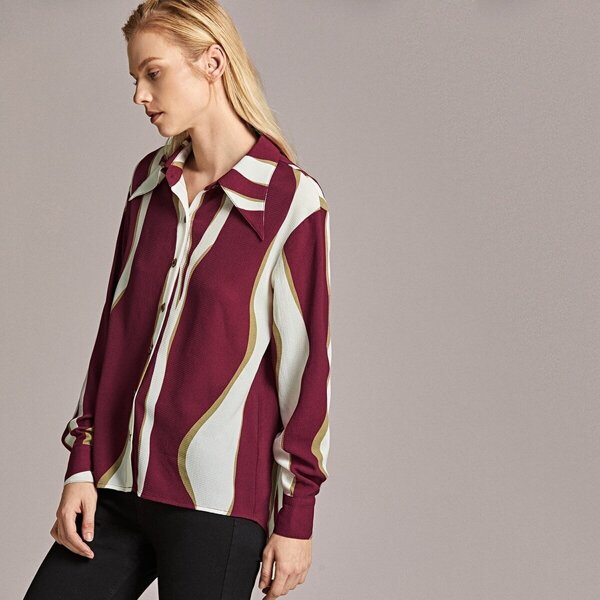 

Premium High Low Hem Color-block Shirt, Multicolor