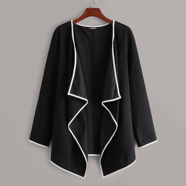 

Contrast Binding Waterfall Neck Coat, Black