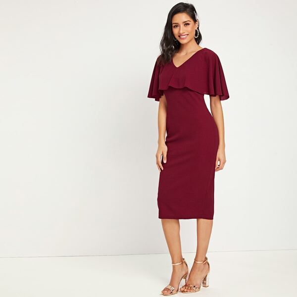 

Foldover Front Split Back Pencil Dress, Burgundy