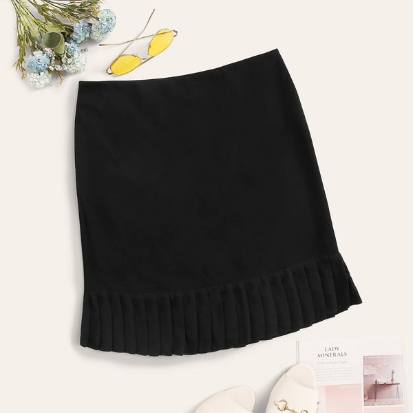 

Plus Zipper Fly Ruffle Hem Bodycon Skirt, Black