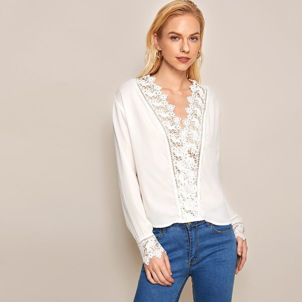 

Lace Trim Hollow Out Blouse
