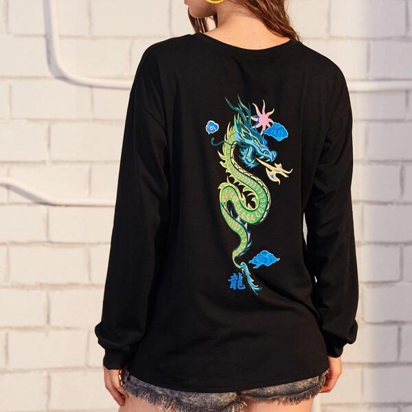 

Drop Shoulder Dragon Print Tee
