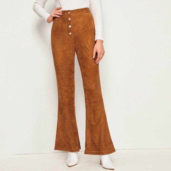 

Button Up Flare Leg Suede Pants