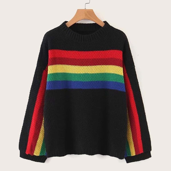 

Rainbow Stripe Drop Shoulder Sweater