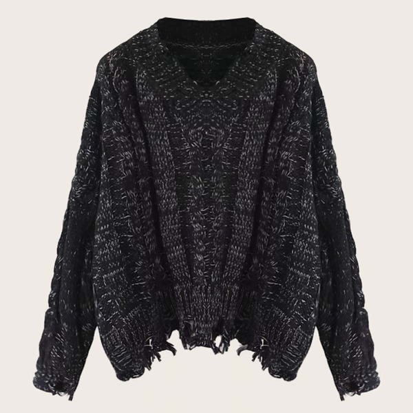 

Space Dye Raw Hem V-Neck Sweater