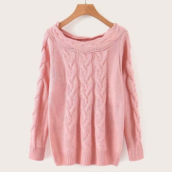 

Twist Cable Knit Boat Neck Solid Sweater