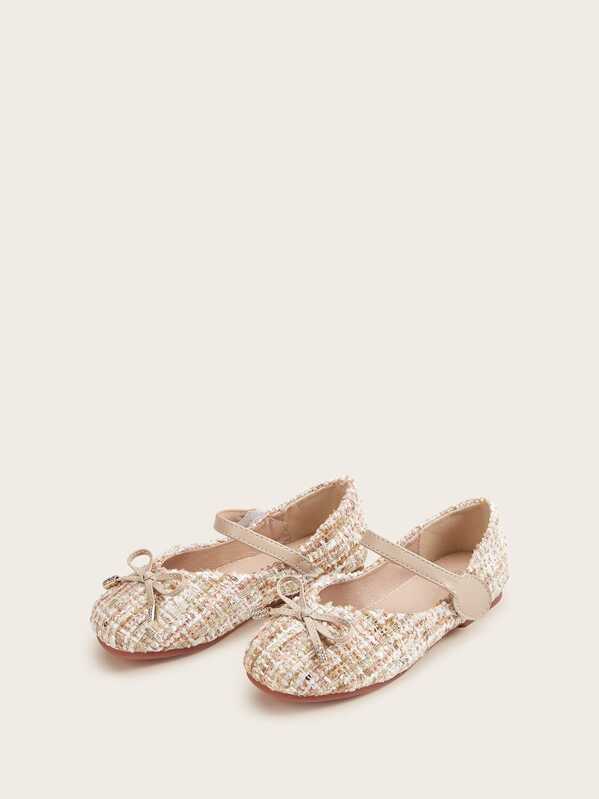 

Girls Bow Decor Tweed Flats, Multicolor