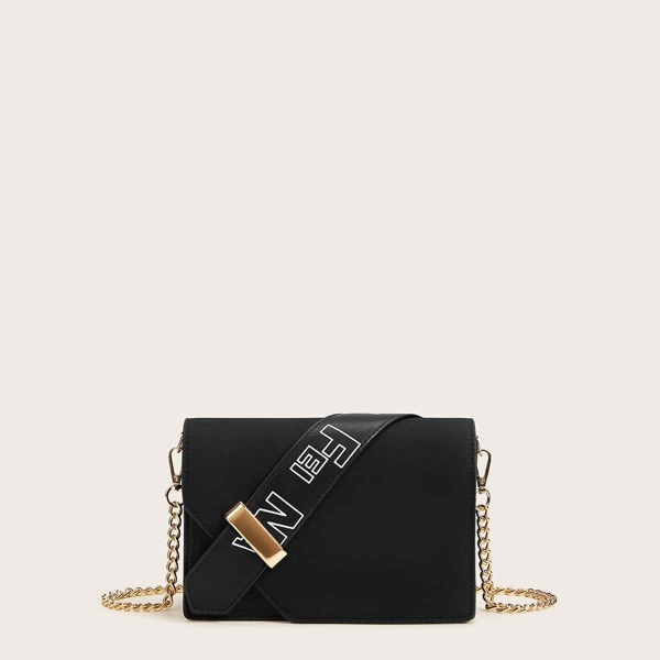 

Letter Print Chain Crossbody Bag