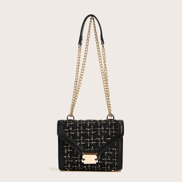 

Metal Lock Tweed Chain Bag
