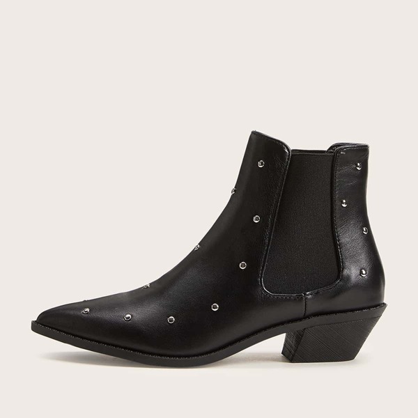 

Point Toe Studded Western Booties, Black