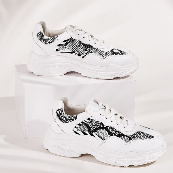 

Lace-up Front Snakeskin Panel Trainers