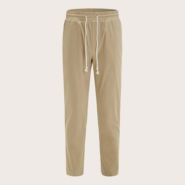 

Men Drawstring Waist Striped Tape Side Pants, Khaki