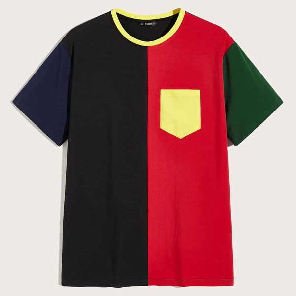 

Men Pocket Patched Cut-and-sew Tee, Multicolor