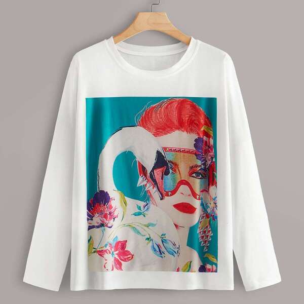 

Plus Figure & Crane Print Tee, White