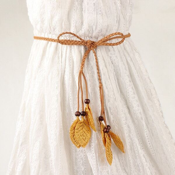 Girls Leaf Decor Braided Waist belt