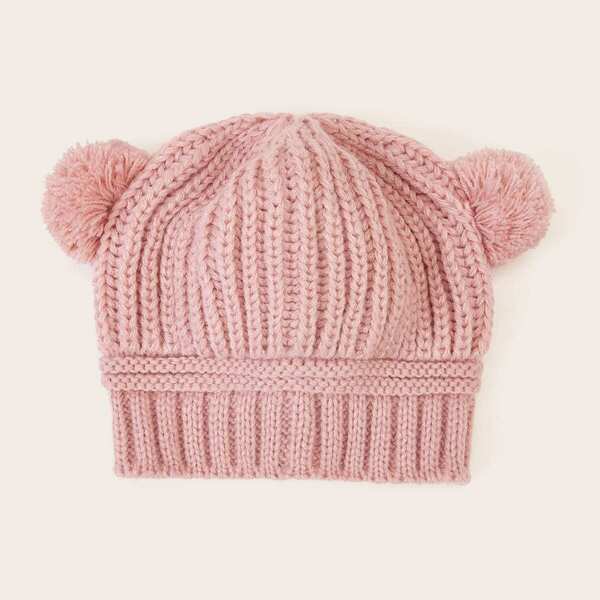 

Toddler Girls Pom Pom Decor Hat, Baby pink