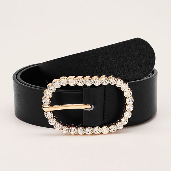 

Rhinestone Engraved Buckle Belt, Black