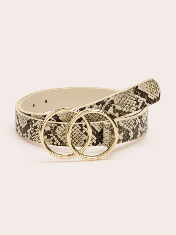 

Snakeskin Pattern Double O-ring Buckle Belt, Multicolor