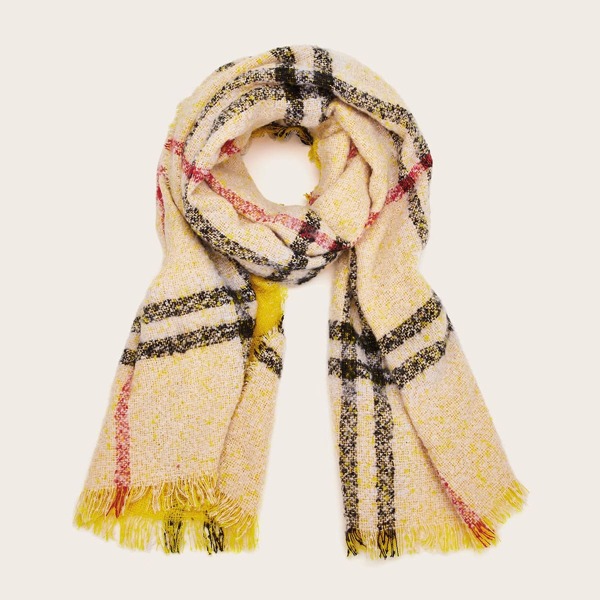 

Plaid Pattern Fringe Hem Scarf