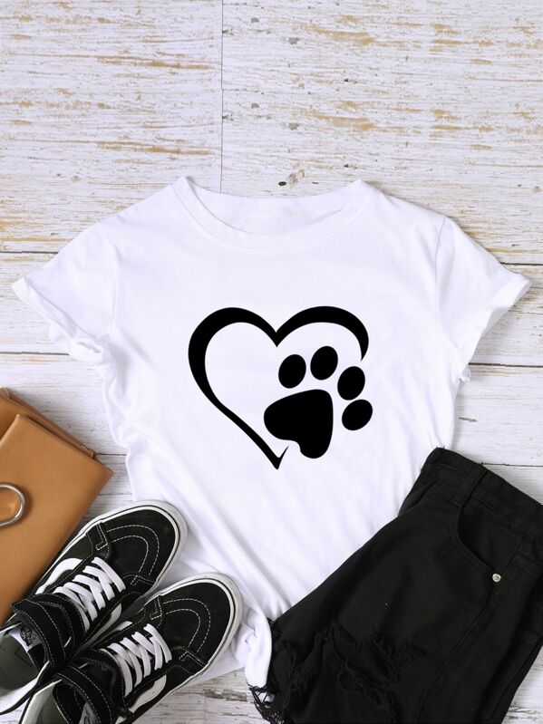 

Footprint And Heart Print Tee, White