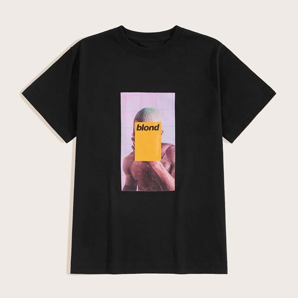 

Men Figure And Letter Print Tee, Black