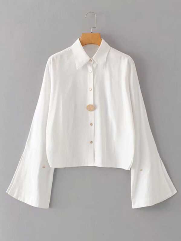 

Button Front Split Sleeve Blouse, White