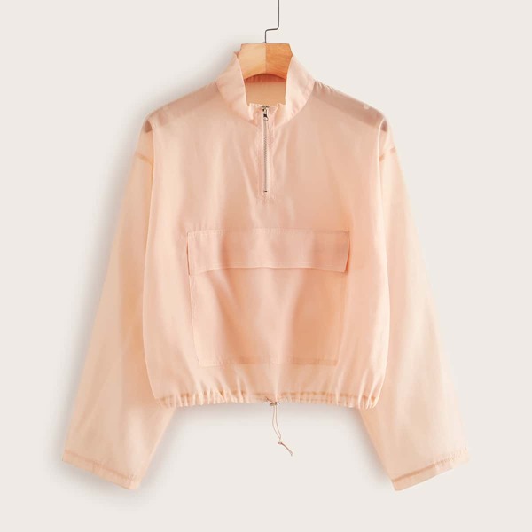 

Half Placket Drawstring Hem Windbreaker Jacket, Nude