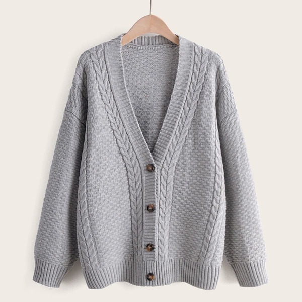 

V Neck Button Front Cable Knit Cardigan