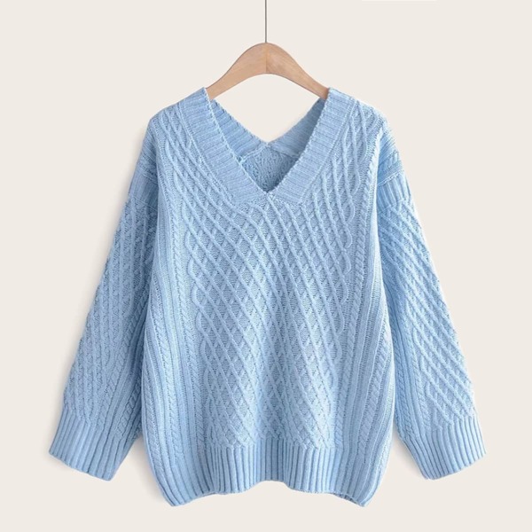 

Solid V Neck Drop Shoulder Sweater