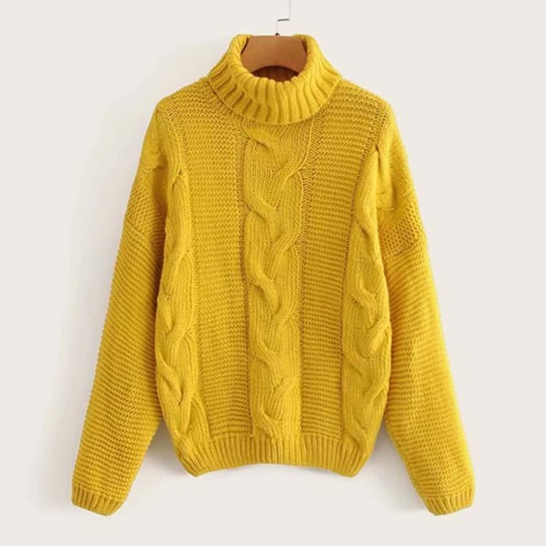 

High Neck Drop Shoulder Solid Sweater