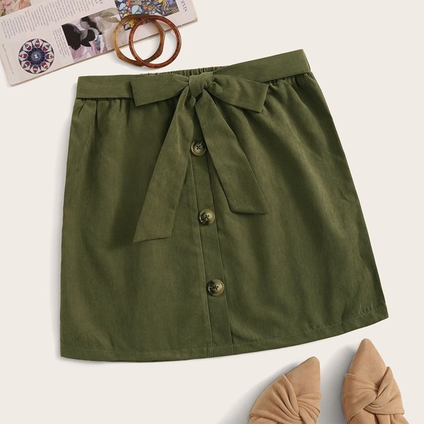 

Button Front Tie Front Skirt