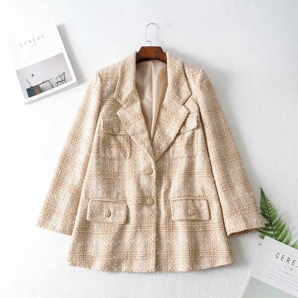 

Single Breasted Flap Pocket Tweed Coat