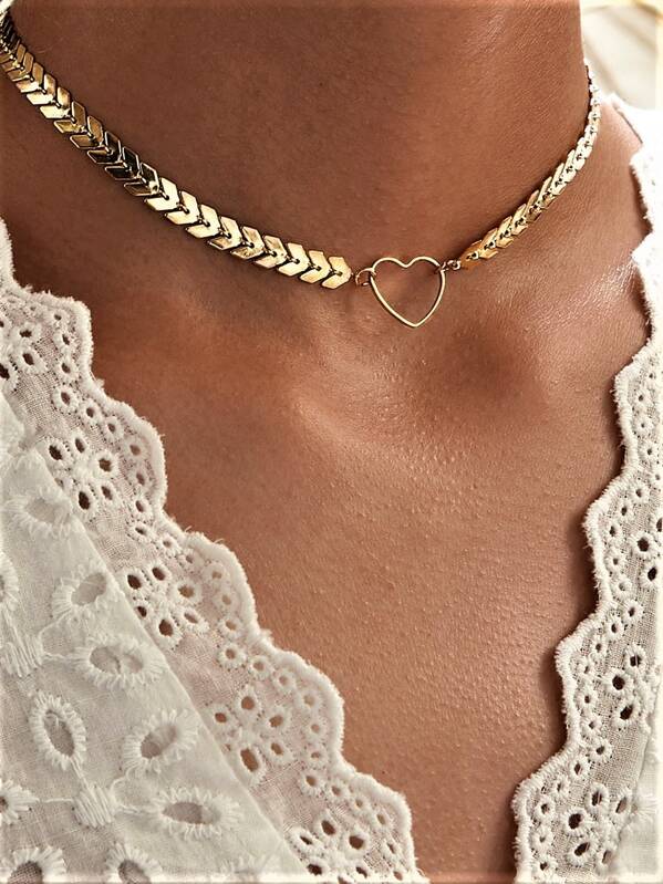 

Open Heart Charm Arrow Chain Necklace 1pc, Gold