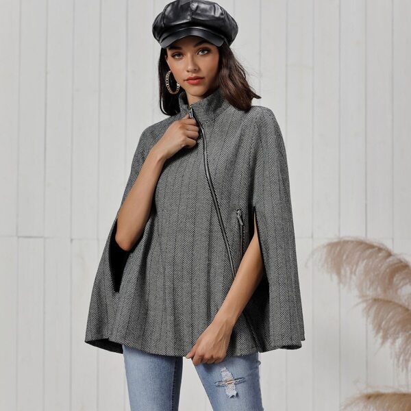

Zip Up Striped Cape Coat
