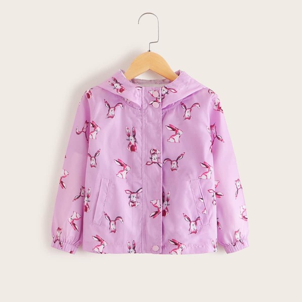 

Toddler Girls Rabbit Print Hooded Windbreaker Jacket