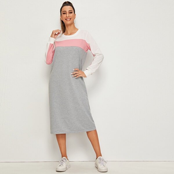

Contrast Panel Midi Sweatshirt Dress, Grey