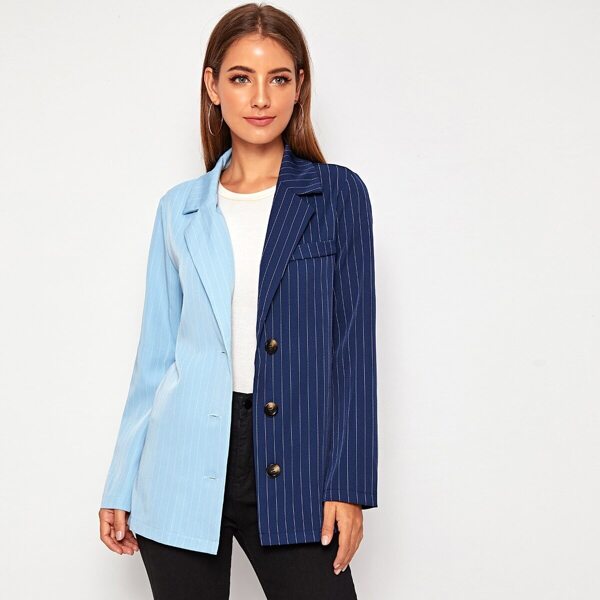

Two Tone Single Breasted Striped Blazer, Blue