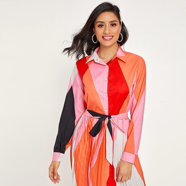 

Cut And Sew Button Front Blouse, Multicolor
