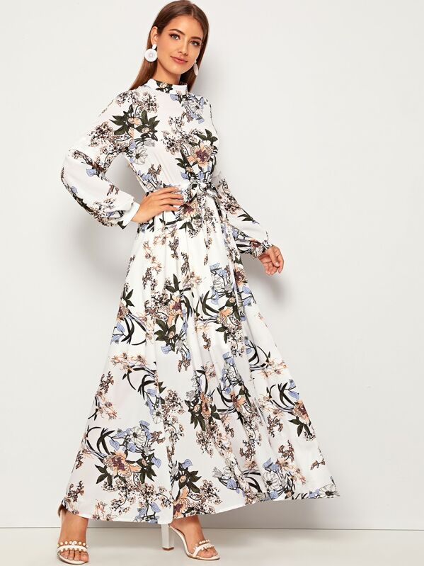 

Allover Floral Print Self Tie Swing Maxi Dress, Multicolor, Debi Cruz