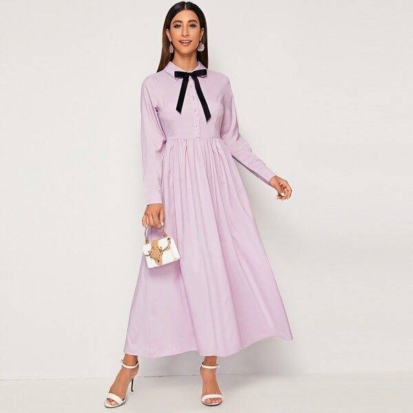 

Bow Tie Quarter Button Swing Shirt Dress