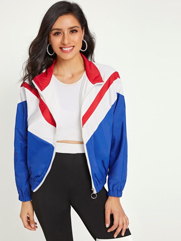 

Cut And Sew Chevron Pattern Windbreaker Jacket, Multicolor, Jessica B