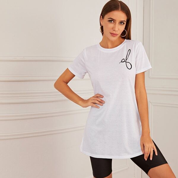 

Letter Print Slit Hem Tee